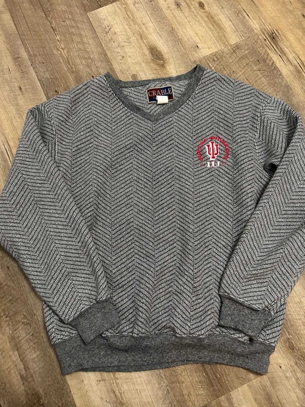 Vintage Indiana University Gray Chevron Knit Sweatshirt with Red Crest
